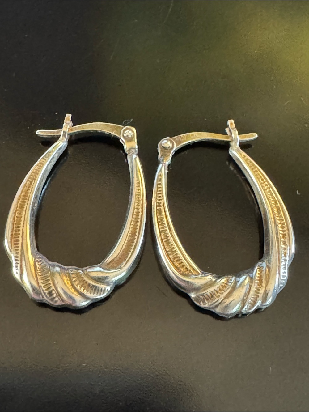 Vintage Sterling Silver Sculptural Hoop Earrings - JCM 925 - Textured Oval
